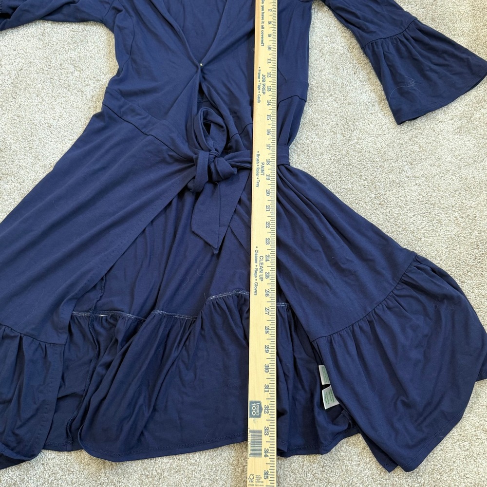 Lilly Pulitzer Navy Blue Ruffle Wrap Dress XS 3/4 Bell Sleeve V-Neck Jersey - Picture 10 of 12